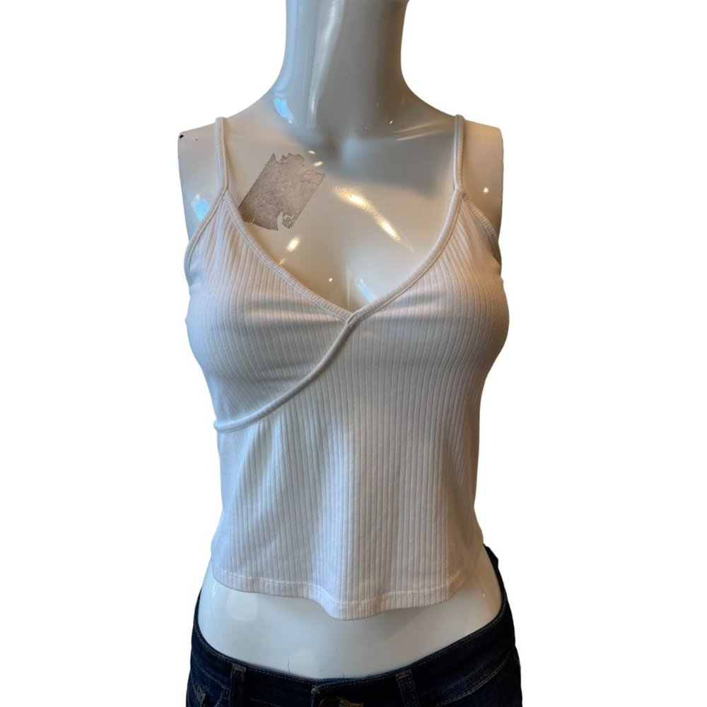 PS Basics by PacSun Womens Wrap Cami Top Cropped Ribbed Jersey White Size Small